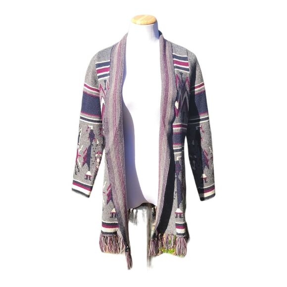 FOREVER 21 I Love H81 Fringe Aztec Duster Cardigan Size Womens Small - Picture 1 of 12